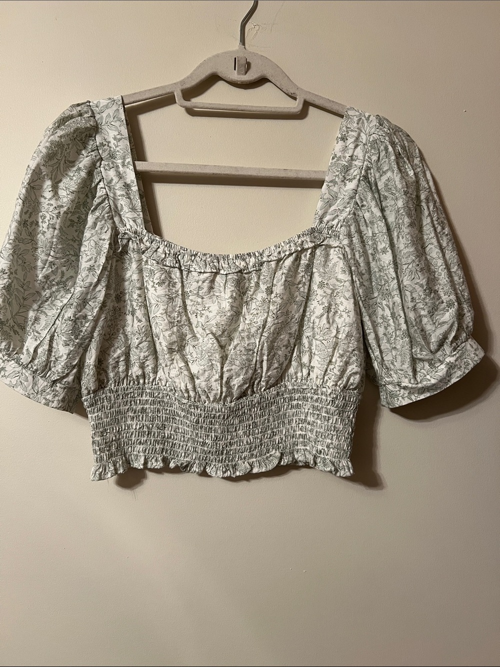 Blu Pepper Sage Floral Square Neck Smocked Crop Top